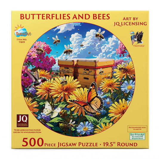 Butterflies and Bees 500 pc Round Jigsaw Puzzle 71819