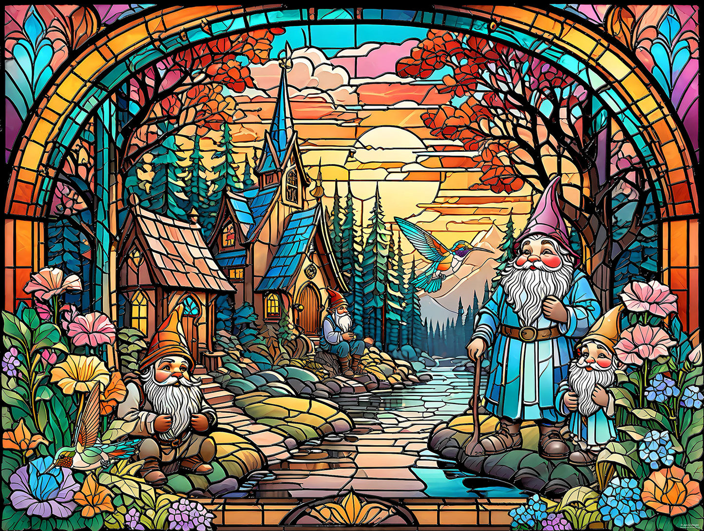 Stained Glass Gnome Village 500 pc  Jigsaw Puzzle 71831