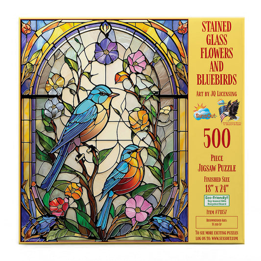 Stained Glass Flowers and Bluebirds 500 pc  Jigsaw Puzzle 71857