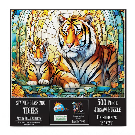Stained Glass Zoo Tigers 500 pc  Jigsaw Puzzle 73308