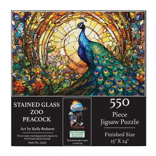 Stained Glass Zoo Peacock 550 pc  Jigsaw Puzzle 73320