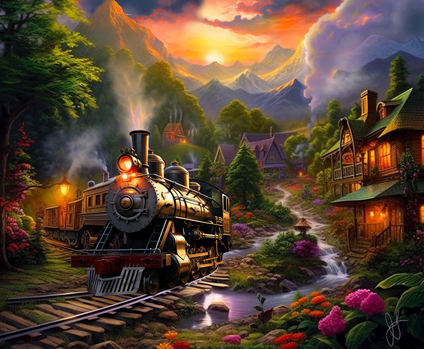 Village Train 1000 pc  Jigsaw Puzzle 77055