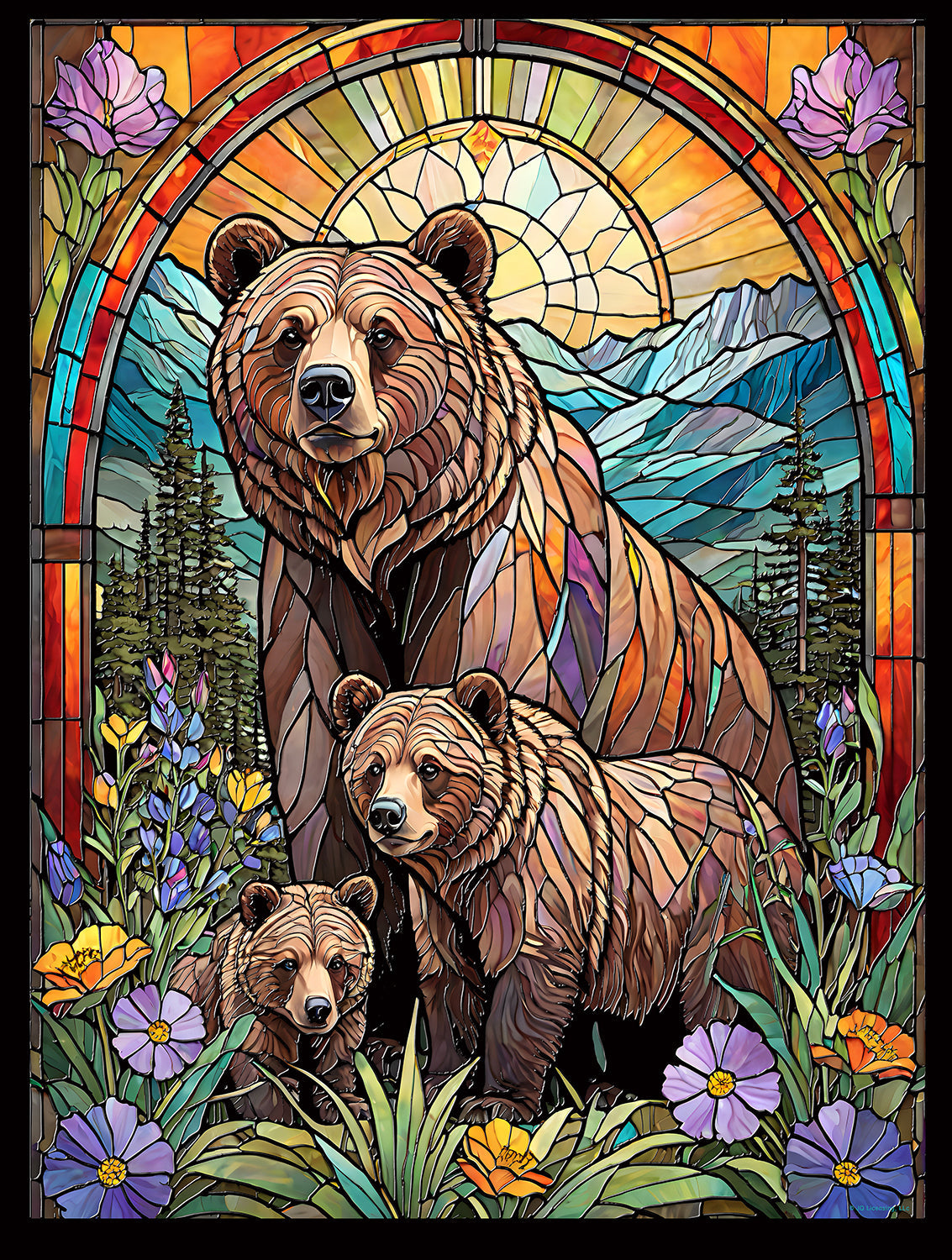Griz Family Stained Glass Bears 500 pc  Jigsaw Puzzle 71801