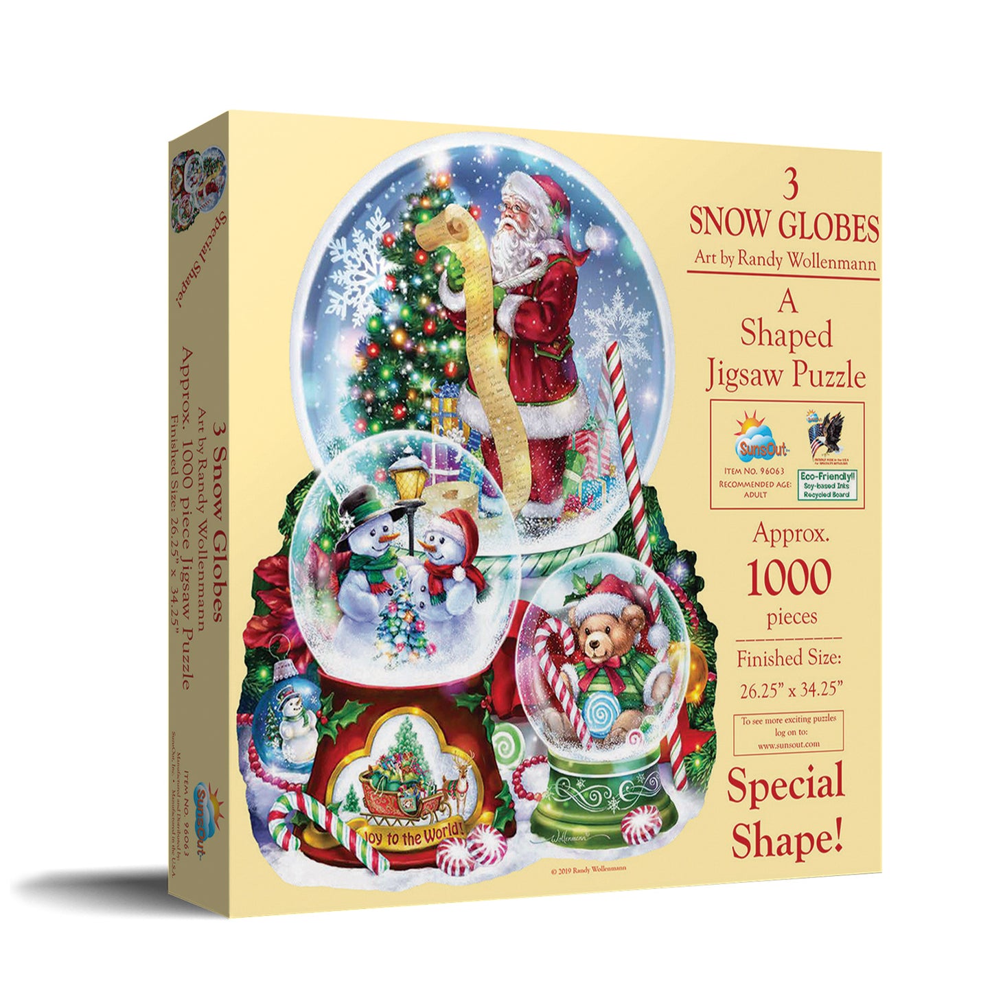 3  Snow Globes 1000 pc Special Shape Jigsaw Puzzle 96063