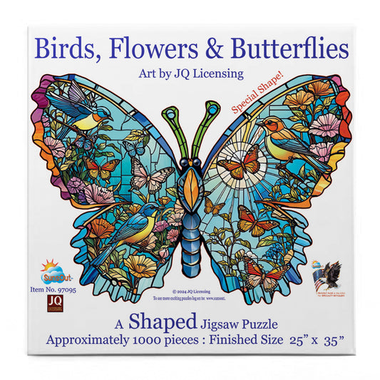 Birds, Flowers and Butterflies 1000 pc Special Shape Jigsaw Puzzle 97095