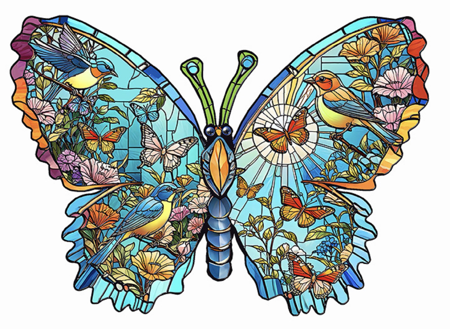 Birds, Flowers and Butterflies 1000 pc Special Shape Jigsaw Puzzle 97095