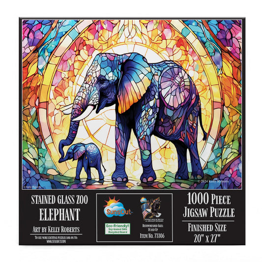 Stained Glass Zoo Elephants 1000 pc  Jigsaw Puzzle 73306