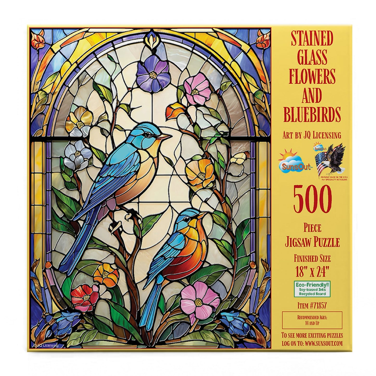 Stained Glass Flowers and Bluebirds 500 pc  Jigsaw Puzzle 71857