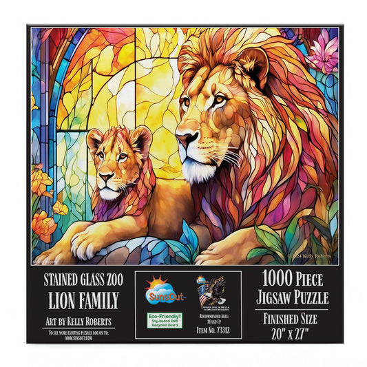Stained Glass Zoo Lion Family 1000 pc  Jigsaw Puzzle 73312