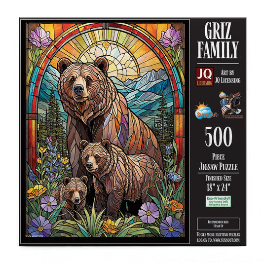 Griz Family Stained Glass Bears 500 pc  Jigsaw Puzzle 71801