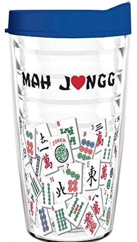 Mah Jongg Tumbler 16 oz  Drinkware (Blue Lid)     MJ-16oz-Blue