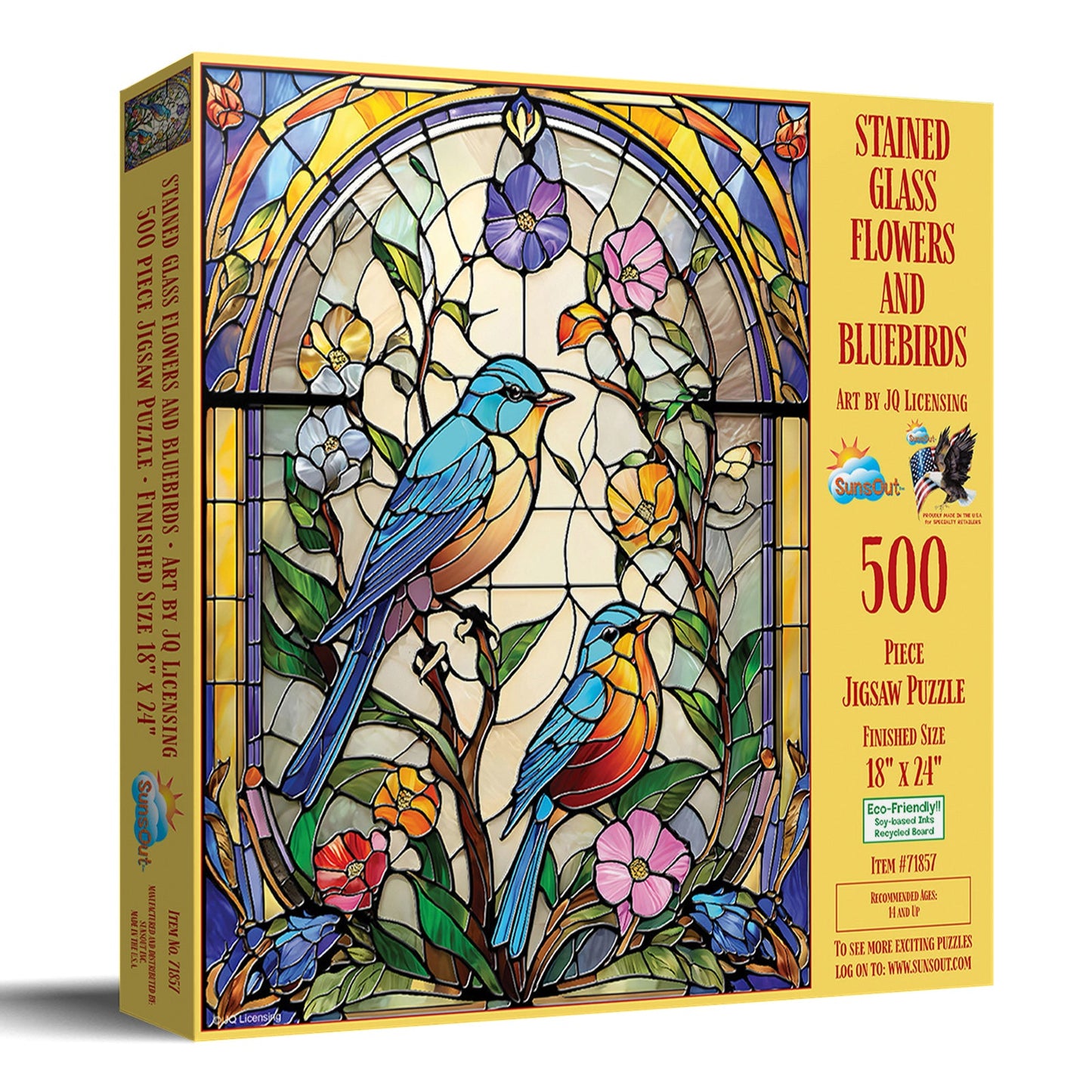 Stained Glass Flowers and Bluebirds 500 pc  Jigsaw Puzzle 71857