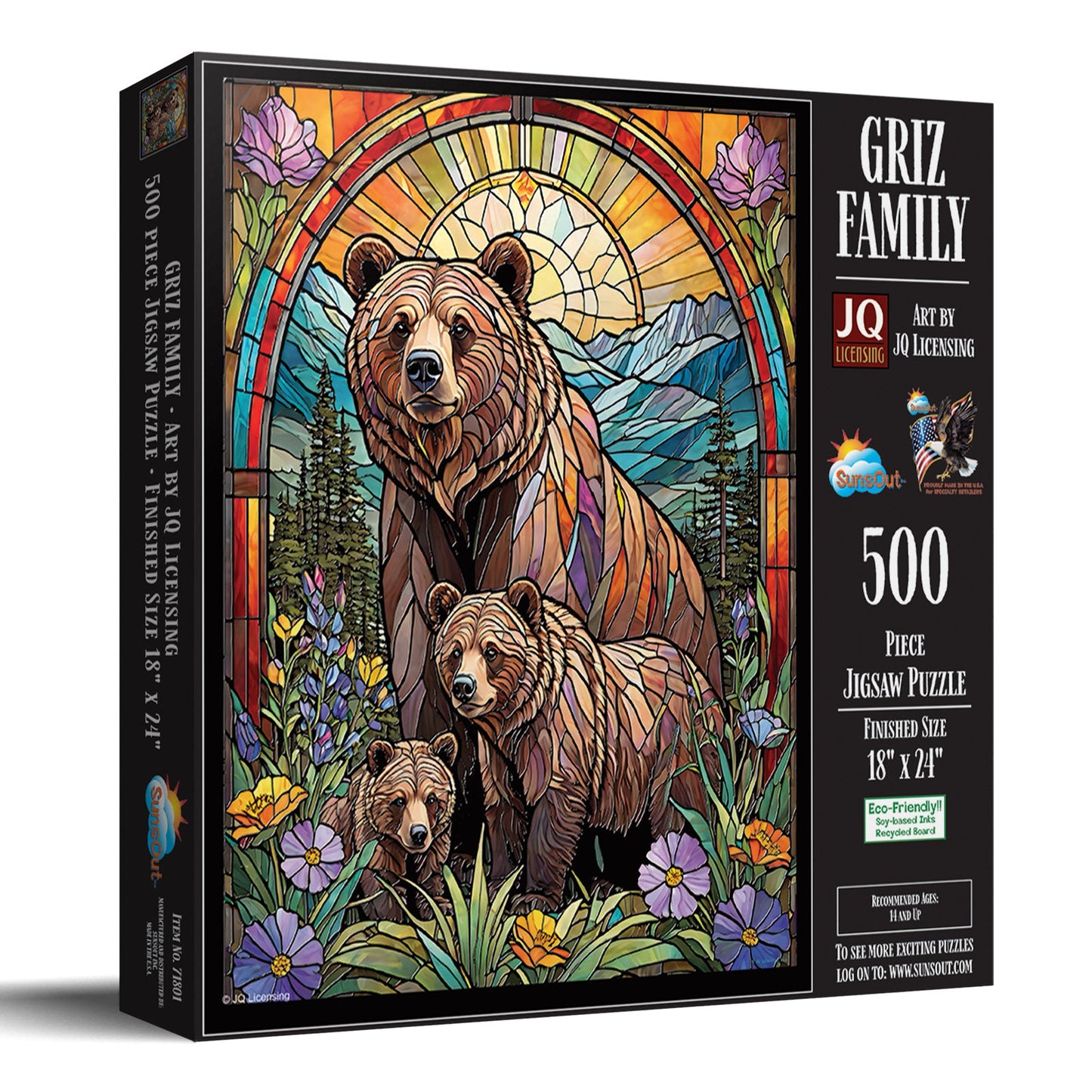 Griz Family Stained Glass Bears 500 pc  Jigsaw Puzzle 71801