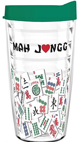 Mah Jongg Tumbler 16 oz  Drinkware (Green Lid)     MJ-16oz-Green